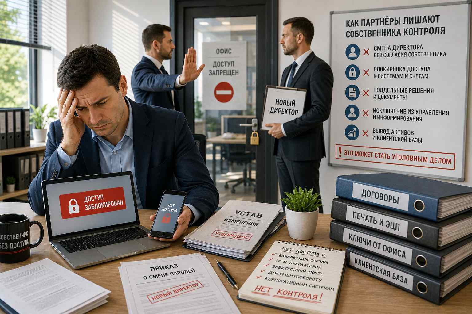 Блокировка доступа к компании как партнёры лишают собственника контроля над бизнесом